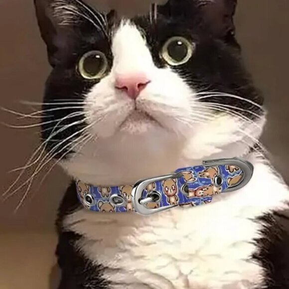 Adorable Handmade Teddy Bear Cat Small Dog Collar Blue Chihuahua Kitty - Picture 1 of 7